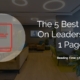 Image of an office with a graphic of a book with text overlay of The 5 Best Books On Leadership in 1 page