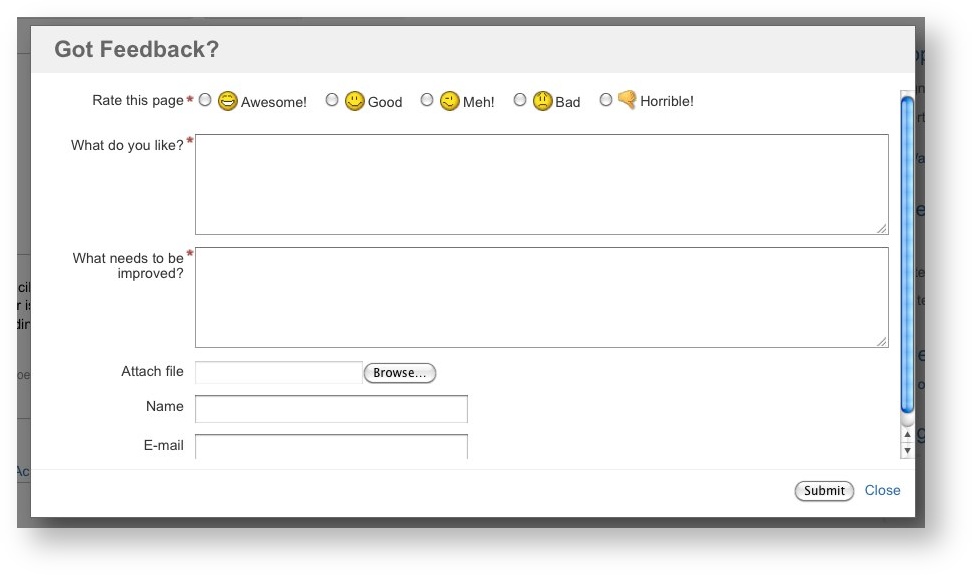 Image of a feedback form with boxes and radio buttons to give honest feedback and collect testimonials