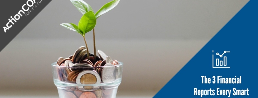 Image of a plant in a pot of coins, words over the top of the image saying The 3 Financial Reports Every Smart Entrepreneur Needs